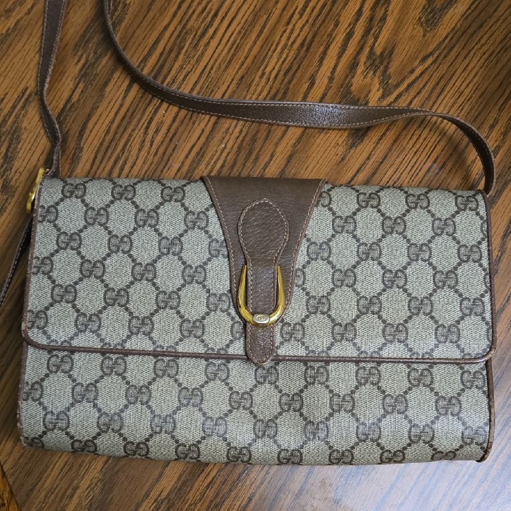 Gucci Tan and Brown Monogram Clutch